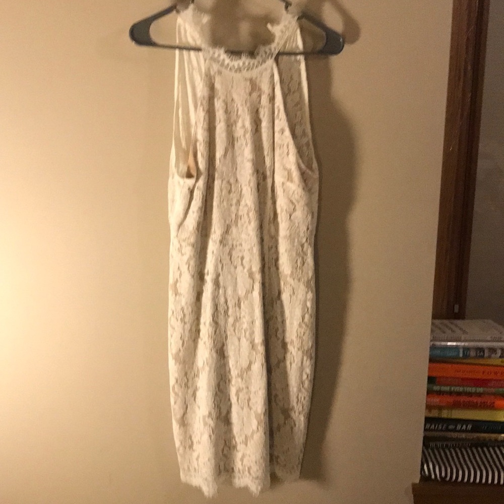 White & Beige Lace Dress